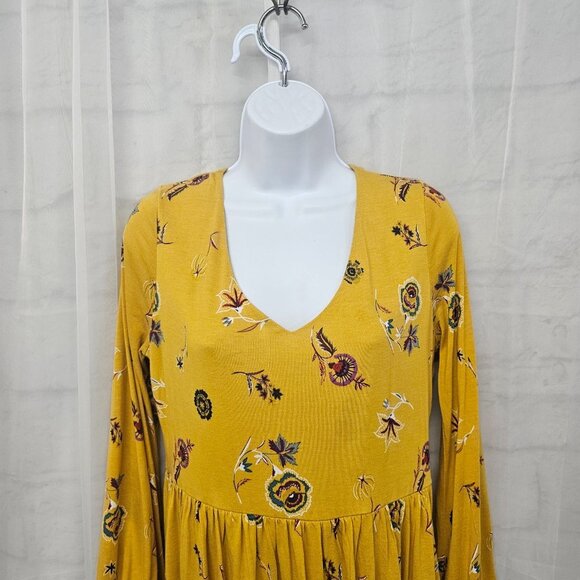 Old Navy Mustard Yellow Floral Boho Dress Festival Peasant M - Picture 2 of 12